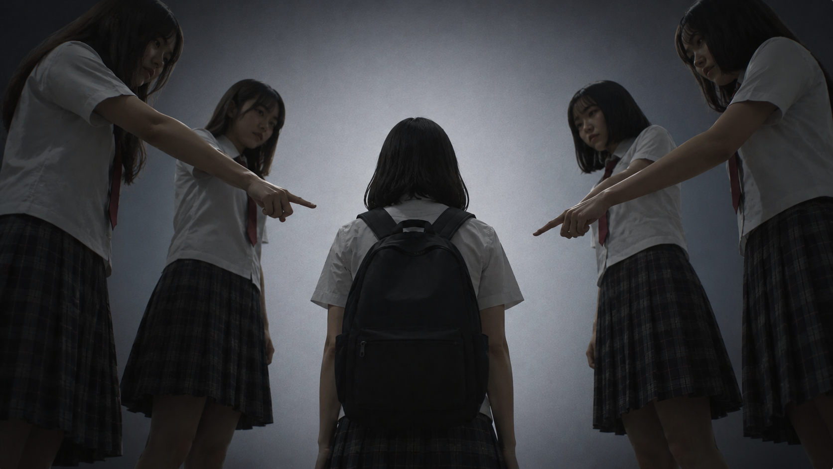 A group of teenagers isolating a classmate