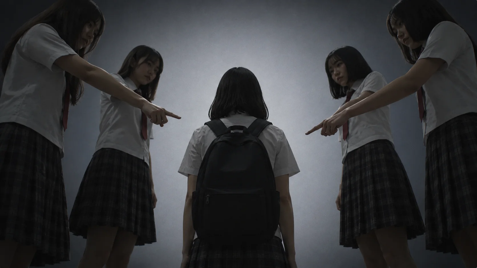 A group of teenagers isolating a classmate