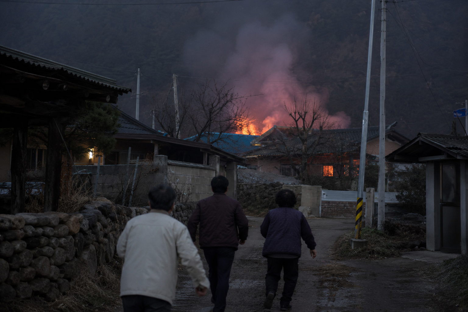 A rural Korean village at night