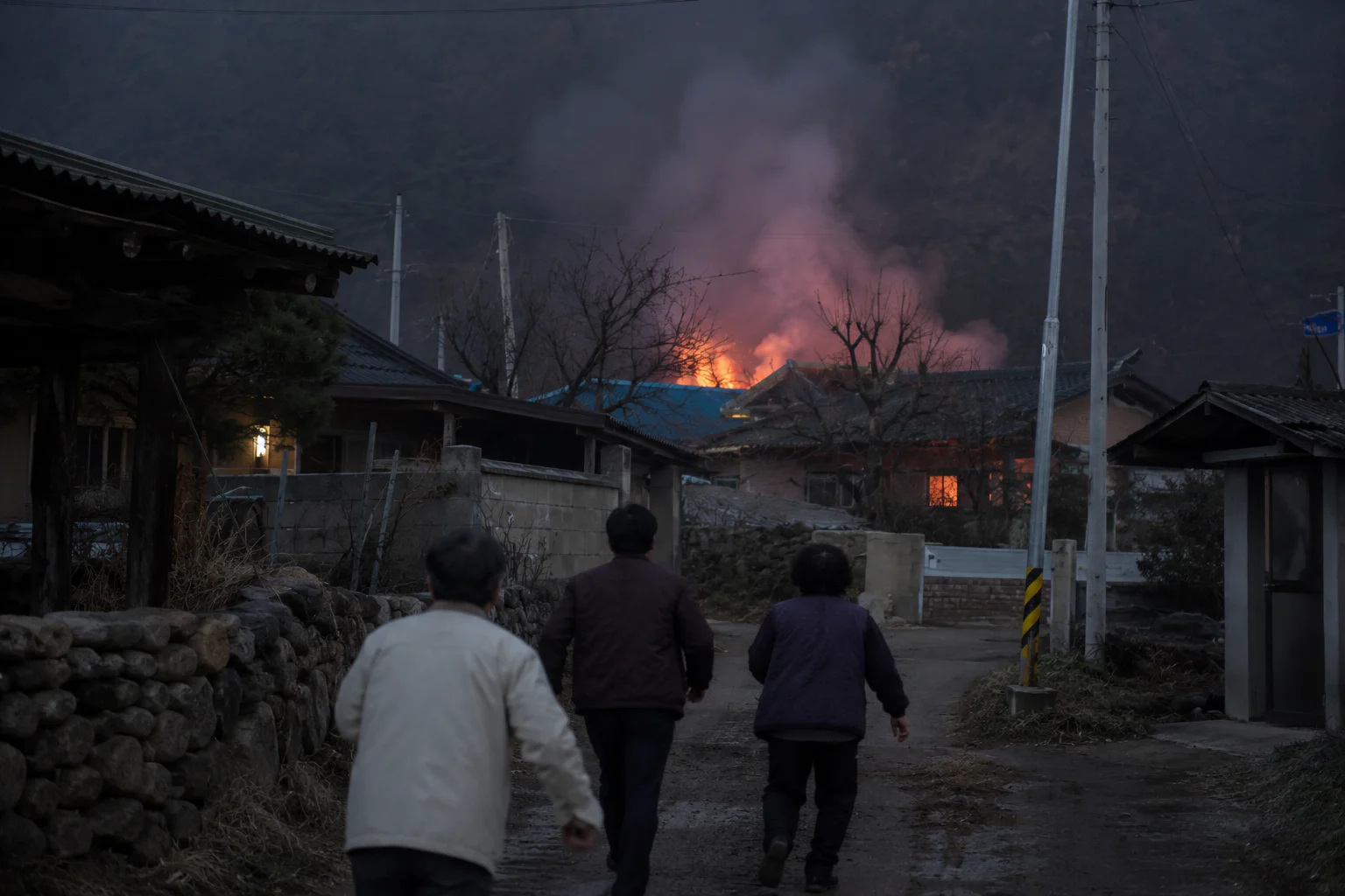 A rural Korean village at night