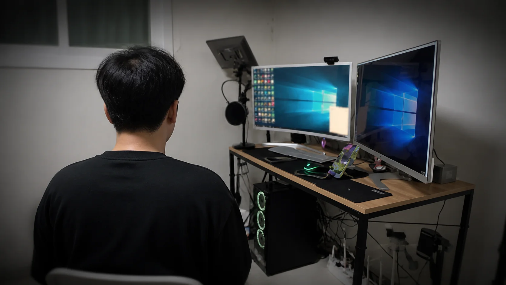 A person using a laptop at night