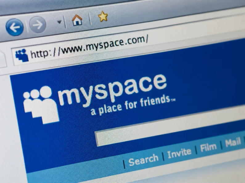 A close-up of the Myspace homepage in a web browser